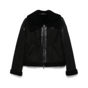 Shearling Gesp-Kraag Leren Jas Salvatore Santoro , Black , Dames