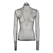 Chique Zwart Mesh Longsleeve Top REV , Black , Dames