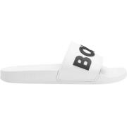 Italiaans gemaakte Kirk Slides met contrastlogo Hugo Boss , White , He...