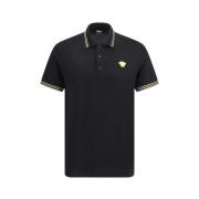 Katoenen poloshirt met geribbelde kraag Versace , Black , Heren