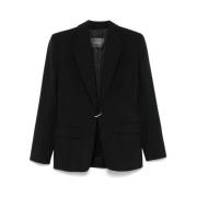 Gestructureerde Wollen Jas met Kliksluiting Mugler , Black , Dames