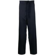 Navy Blauwe Zijden Tapered Leg Broek Maison Margiela , Blue , Dames