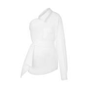 Witte Asymmetrische Blouse met Knoopsluiting Moschino , White , Dames