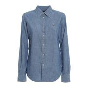 Logo Geborduurd Shirt met Lange Mouwen Ralph Lauren , Blue , Dames