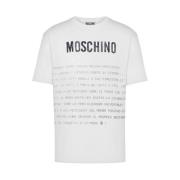 Wit Slogan Print T-shirt met Ronde Hals Moschino , White , Heren