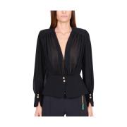 Zwarte Georgette Cross-Neck Lange Mouw Blouse Elisabetta Franchi , Bla...