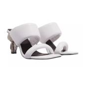 Witte Leren Blokhak Sandalen Karl Lagerfeld , White , Dames