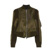 Groene Gebreide Panelen Gewatteerde Jas Sacai , Green , Dames