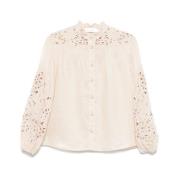 Beige Linnen Shirt met Broderie Anglaise Zimmermann , Beige , Dames