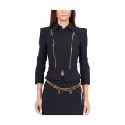 Korte Elegante Crêpe Jas met Rits Elisabetta Franchi , Black , Dames