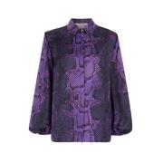 Python-Print Lace-Up Zijden Shirt Roberto Cavalli , Purple , Dames