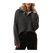 Donkergrijze Zip T-neck Sweater Modström , Gray , Dames