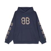 Katoenen Logo Hoodie Balenciaga , Blue , Heren