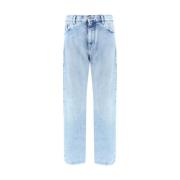 Iconische Katoenen Jeans met Leren Patch Versace , Blue , Heren