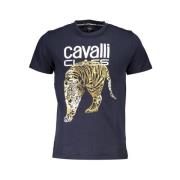 Blauw Katoen Bedrukt Logo T-Shirt Cavalli Class , Blue , Heren