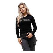 Zwarte Logo Sweater V-hals Dames Guess , Black , Dames