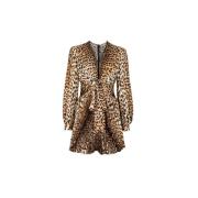 Luipaardprint Mini Jurk V-hals Roberto Cavalli , Brown , Dames