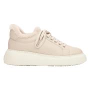 Lichtbeige lage winter sneakers voor dames met bontvoering Estro , Bei...