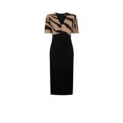 Tijgerprint V-hals Jurk met Pencil Rok Roberto Cavalli , Multicolor , ...