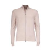 Kasjmier Zip Cardigan Geribbeld Slim Fit Gran Sasso , Beige , Heren