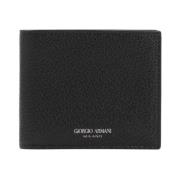 Zwarte Leren Bi-fold Portemonnee Giorgio Armani , Black , Heren