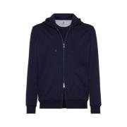 Navy Pinstripe Rits Hoodie Brunello Cucinelli , Blue , Heren