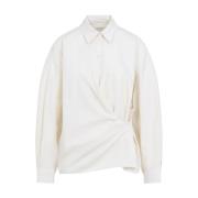 Crème Gedraaide Kraag Shirt Lemaire , Beige , Dames