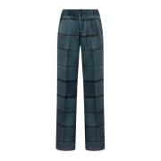 Zijden broek met trekkoord en geometrische print Kiton , Gray , Dames