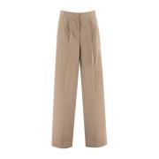 Hoge taille katoenen broek met plooien Fabiana Filippi , Beige , Dames