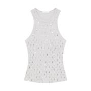 Geribbelde tanktop met strass Patrizia Pepe , Gray , Dames