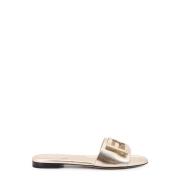 Gelamineerde leren sandalen met logo Fendi , Yellow , Dames