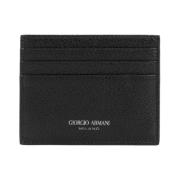 Zwarte Leren Creditcardhouder Giorgio Armani , Black , Heren