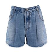 Denim Bloemen Applicatie High Waist Shorts Ermanno Scervino , Blue , D...