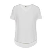 Zijden V-Hals T-Shirt Kiton , White , Dames