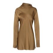 Zijden Hoge Hals Blouse Laser Gesneden Jucca , Brown , Dames