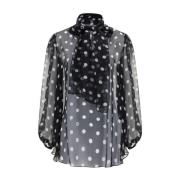 Zijden Polka Dot Lange Mouw Top Dolce & Gabbana , Black , Dames