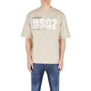 Logo Print Taupe Katoenen T-shirt Dsquared2 , Beige , Heren