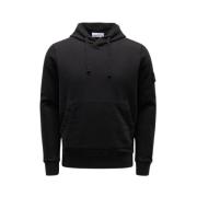 Zwarte Katoenen Fleece Hoodie Stone Island , Black , Heren