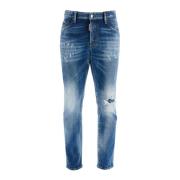 Navy Used Effect Slim Fit Jeans Dsquared2 , Blue , Heren