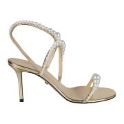 Licht Goud Leren Sandalen Elegante Stijl Mach & Mach , Beige , Dames