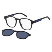 Mat Zwart Zonnebril met Blauwe Clip-On Tommy Hilfiger , Black , Heren