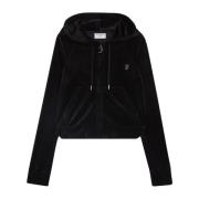 Fluwelen hoodie met strass logo Juicy Couture , Black , Dames