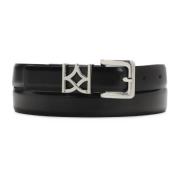 Smalle leren riem met logogesp Kazar , Black , Dames