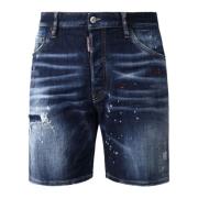 Blauwe Denim Shorts met Lakdetail Dsquared2 , Blue , Heren