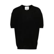 Zwart Wol Gebreid Crew Neck T-shirt Jil Sander , Black , Heren