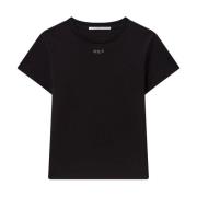 Zwart Logo Charm Crew Neck T-shirt Stella McCartney , Black , Dames