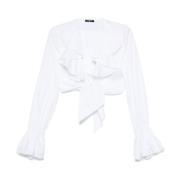 Witte V-hals Flare Mouwen Top Balmain , White , Dames