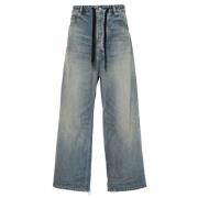 Indigo Blauwe Wide-Leg Jeans Balenciaga , Blue , Unisex