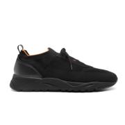 Zwarte Gebreide Sneakers met Nubuck Leer Santoni , Black , Heren