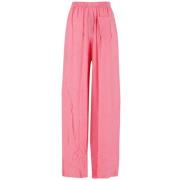 Zijden Wijde Broek met Logo Print Balenciaga , Pink , Dames